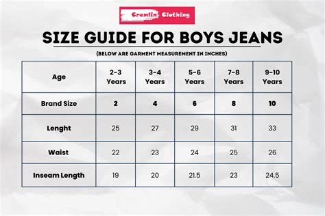 Size guide For Boys Jeans – Cremlin Clothing