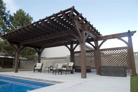 Timber Frame Poolside Pergola With Privacy Lattices Arbor Modern