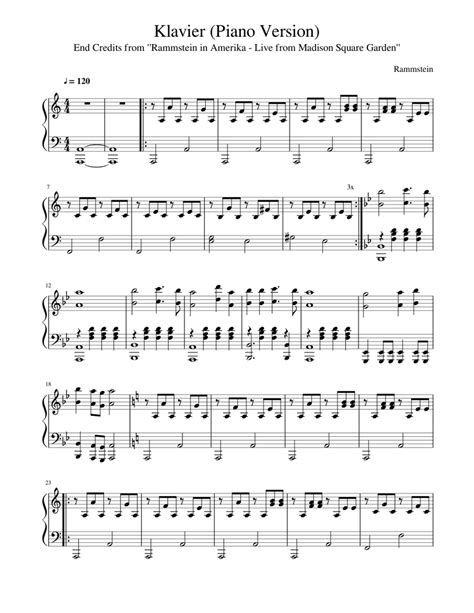 Rammstein Klavier Piano Version Sheet Music For Piano Solo