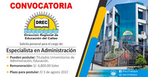 DIRECCION DE EDUCACION DRE CALLAO Requiere 1 Especialista En