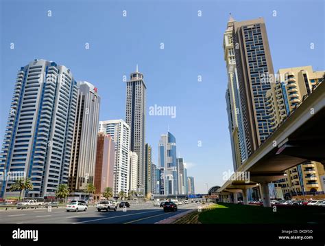 Daytime Skyline View Along Skyscrapers On Sheikh Zayed Road In Dubai