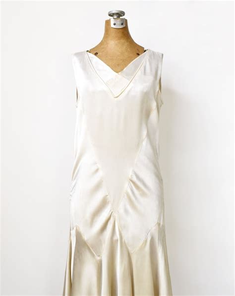 Vintage S Ivory Silk Flapper Wedding Dress Gem