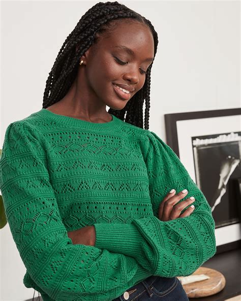 Crew Neck Sweater With All Over Pointelle Stitches RW CO