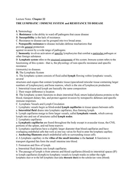 Lymphatic System Immunity Lecture Notes Chapter The