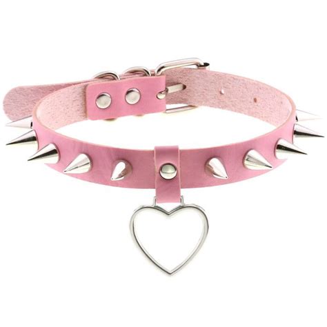 Spiked Choker With Heart Ring Punk Gothic PU Leather Collar Rivet Metal