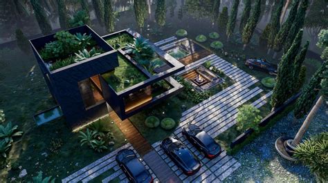 Hugging House: Modern Eco Home with Roof|Visualization