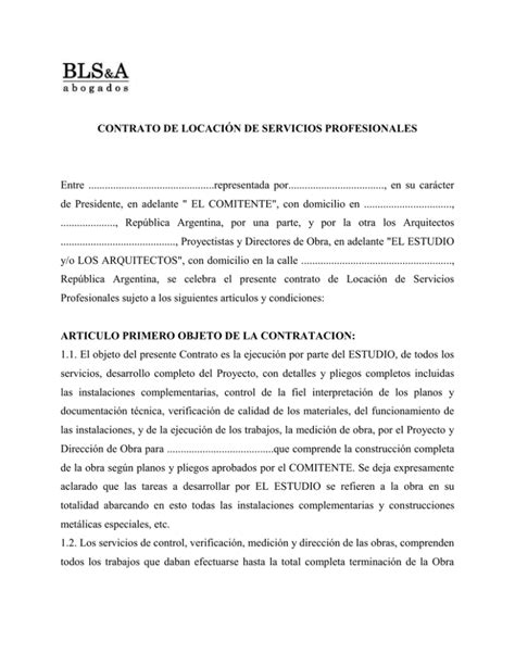 Contrato De Locacion De Servicios Profesionales