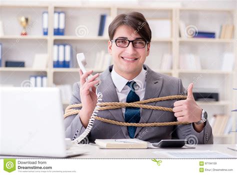 The Businessman Tied Up With Rope In Office Stock Image Image Of