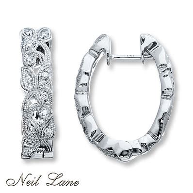 Kay Jewelers Diamond Hoop Earrings 1/5 ct tw Round-cut Sterling Silver ...