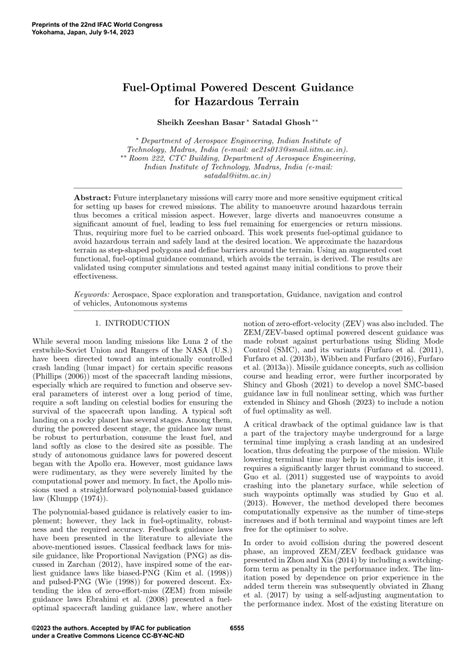 Pdf Fuel Optimal Powered Descent Guidance For Hazardous Terrain