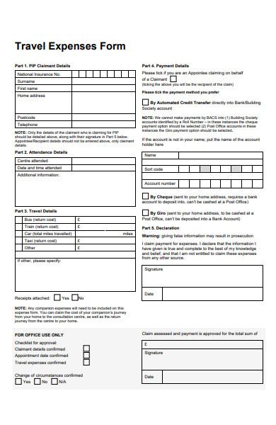 Free Sample Travel Expense Forms In Pdf Ms Word