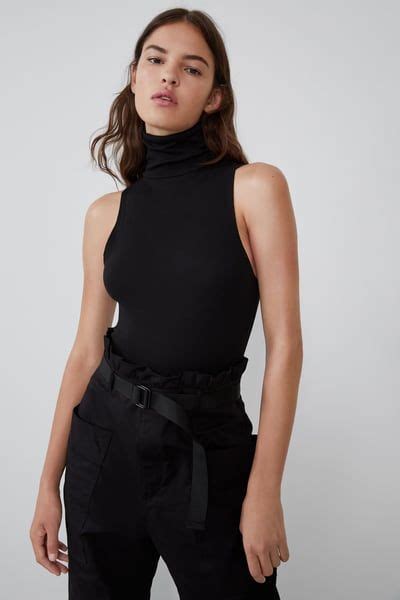 ZARA Female Ribbed Bodysuit Black L Ribbed Bodysuit Bodysuit