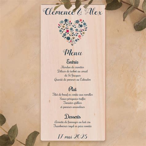 Menu De Mariage Sur Bois Natural