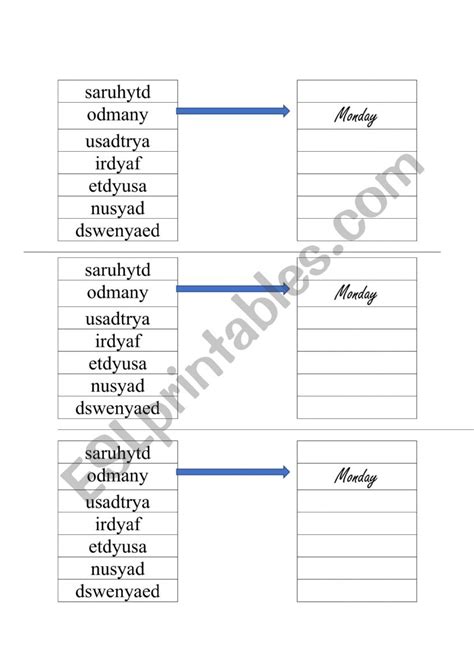 Days Of The Week Unscramble Esl Worksheet By Diwandeb