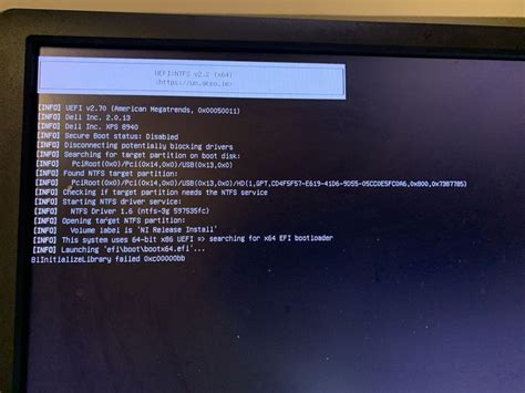 Xps Boot Failure Black Screen B Initializelibrary Failed