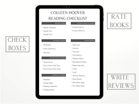 Colleen Hoover Author Reading Checklist Author Backlist Printable A4