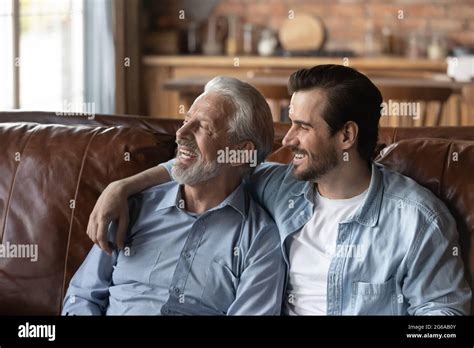 Happy Mature S Father And Grown Son Meeting At Home Stock Photo Alamy