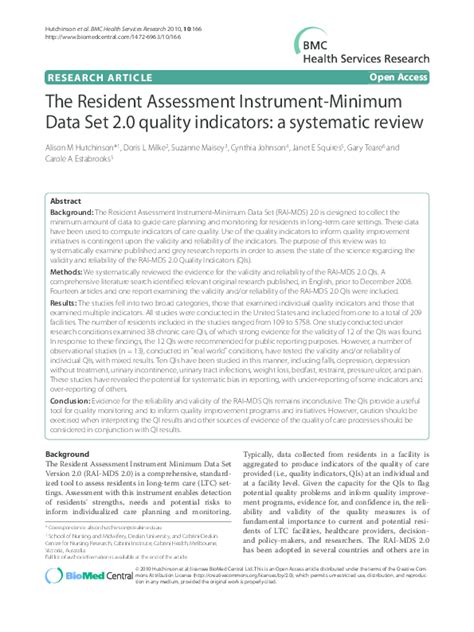 Pdf The Resident Assessment Instrument Minimum Data Set 20 Quality