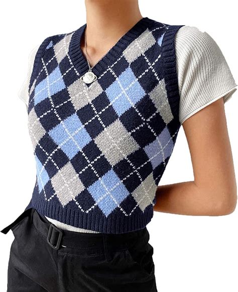 Plaid Knitted Sweater Vest Women Streetwear Preppy Style Vintage