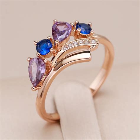 Kinel Hot Trend Rose Gold Color Bride Wedding Rings For Women Shiny