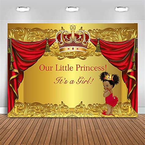 Mocsicka Royal Princess Baby Shower Backdrop Red Curtain Gold Crown