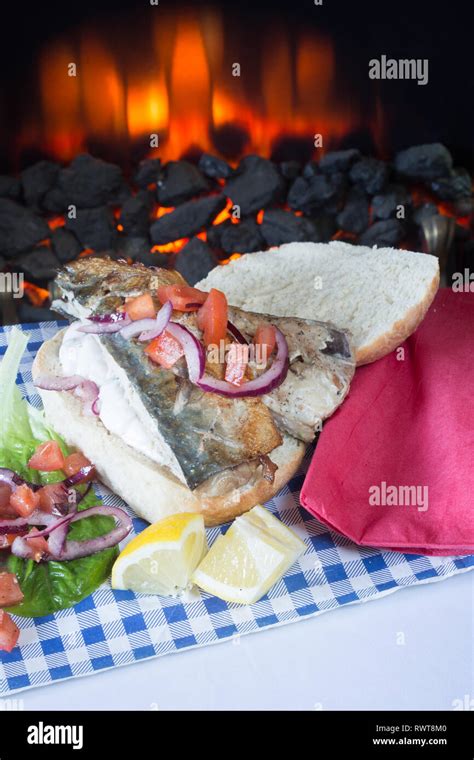 Mackerel Fish Balik Sandwich Ekmek Turkish Food Hi Res Stock