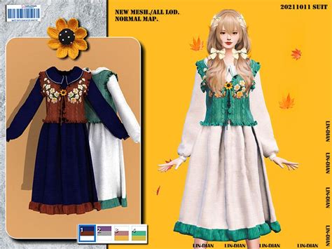 Lin Dian S Dian Sunflower Embroidered Dress Sims Mods Clothes