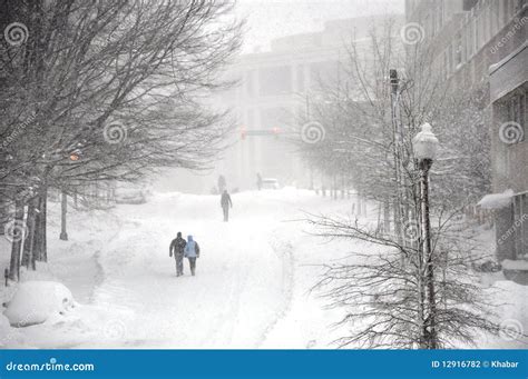 Along Snow Covered Street Stock Photo Image Of Covering 12916782