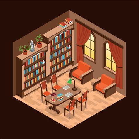 Isometric Library Interior 25803484 Vector Art At Vecteezy