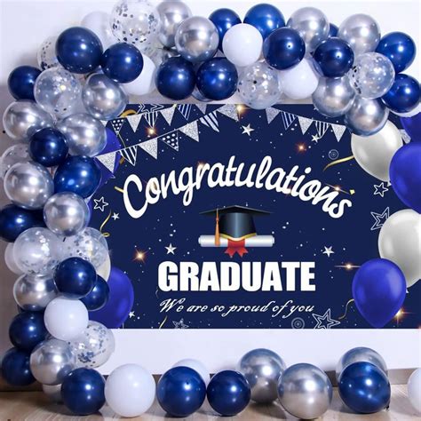 2024 Navy Blue Graduation Party Decorations Kit, Congratulations ...