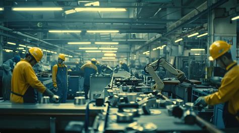 Premium Photo Busy Factory Floor With Workers Operating Machines