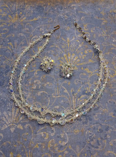 Vintage 1950s Aurora Borealis Necklace Double Strand Graduated Etsy