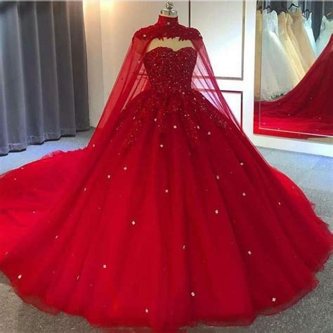 Red Ball Gown Wedding Dresses With Wrap Sweetheart Lace Crystal Bead