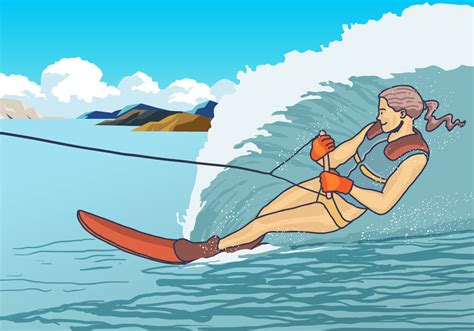 Woman Play Water Skiing Vector Vector Art At Vecteezy