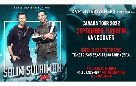 Salim Sulaiman Live! At the Queen Elizabeth Theatre Postponed - Vancouver Civic Theatres