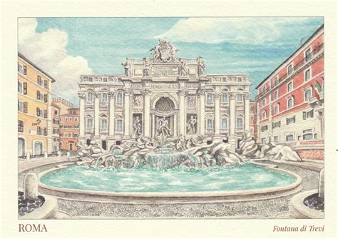 La Fontaine De Trevi Rome Dessin De Dario Cali Cadeau D