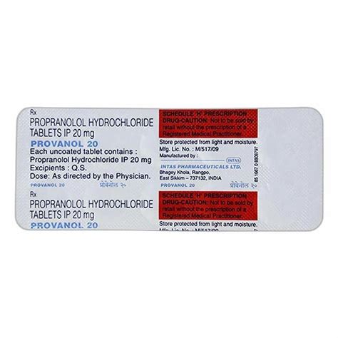 Provanol 20 Mg Tablet At Rs 31 92 Strip Propranolol Hydrochloride