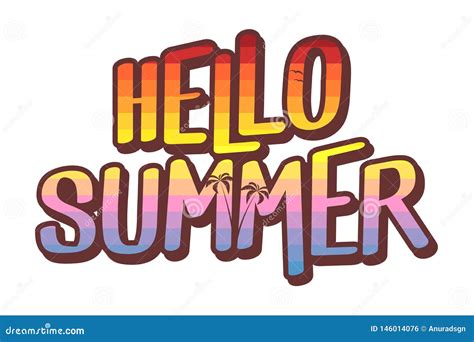 Hello Summer Text Illustration Summer Sunset At Beach Stock Vector