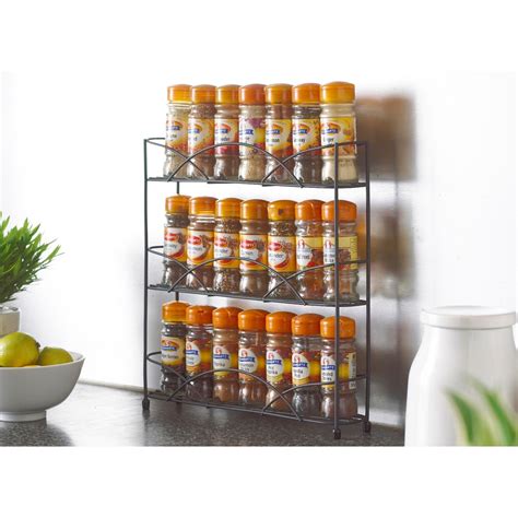 Neo Black 3 Tier Free Standing Spice Rack Jar Holder Kitchen Storage