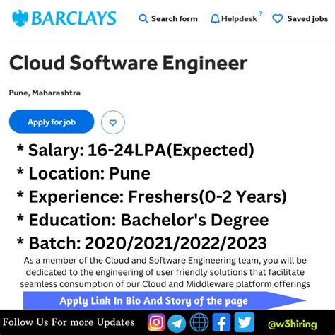 Barclays Off Campus Recruitment 2023 Hiring Cloud Software Engineer Bachelors Degree W3hiring