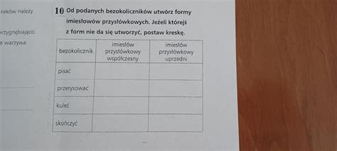 Od Podanych Bezokolicznik W Utw Rz Formy Imies Ow W Przys Wkowych