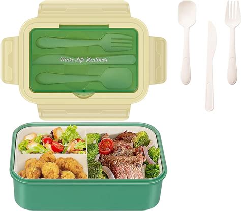 COOLKITALENT Fiambreras Con 3 Compartimentos Y Cubiertos 1400ml Bento