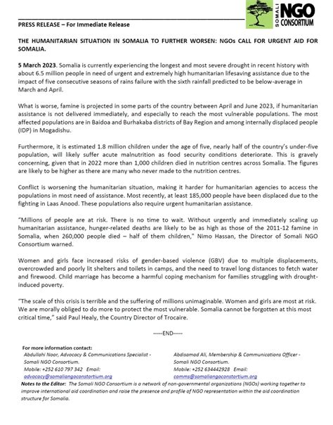 Somalia Somali Ngo Consortium The Humanitarian Situation In Somalia