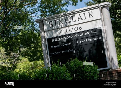 A logo sign outside of the headquarters of the Sinclair Broadcast Group ...