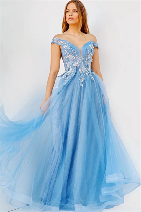 Robe Off Shoulder En Tulle Bleu Ciel Mirage