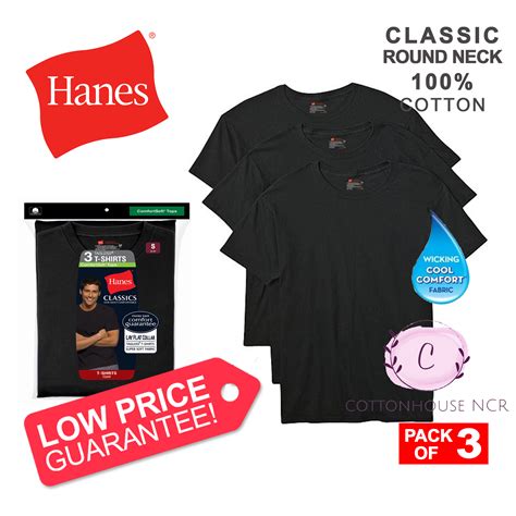 3 Pcs Hanes Classics Round Neck T Shirt Lay Flat Collar 100 Cotton