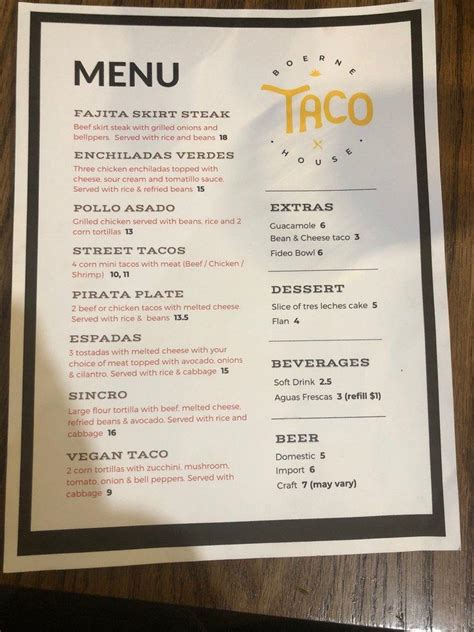 Menu At Boerne Taco House Restaurant Boerne S Main St