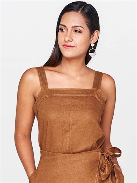 Buy And Women Brown Solid Top Tops For Women 11284796 Myntra