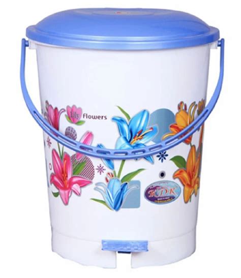 Plastic Blue Flora Pedal Dust Bin For Office Capacity 20 Liters At