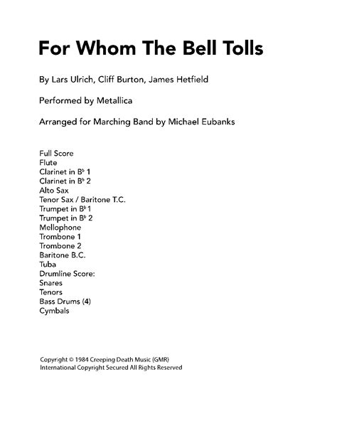 For Whom The Bell Tolls Arr Michael Eubanks Sheet Music Metallica